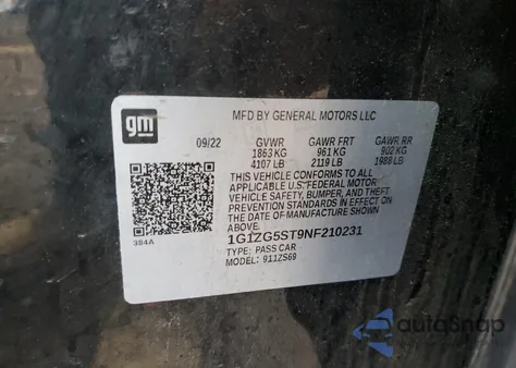 2022 Chevrolet Malibu Rs z USA, uszkodzony, nr VIN 1G1ZG5ST9NF210231